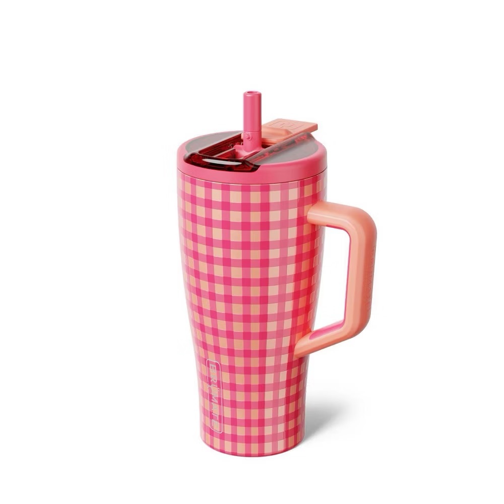 BruMate 30oz Stainless Steel Era Flip Water Bottle - Peach Gingham - Madi Nelson